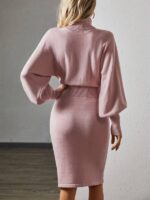 Rochie Midi Tricotata Rosalie Roz Pudra - imagine 2