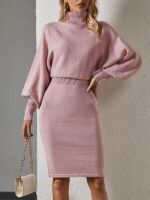 Rochie Midi Tricotata Rosalie Roz Pudra - imagine 4