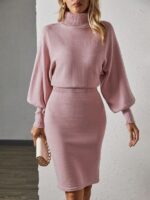 Rochie Midi Tricotata Rosalie Roz Pudra - imagine 3