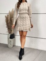 Rochie Tricotata Scurta Medusa Bej - imagine 3