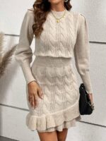 Rochie Tricotata Scurta Medusa Bej - imagine 4