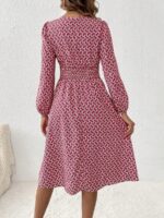 Rochie Midi Sarlott Grena Cu Imprimeu Geometric Alb - imagine 2