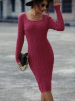 Rochie Midi Tricotata Maudy Roz Inchis - imagine 4