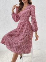 Rochie Midi Sarlott Grena Cu Imprimeu Geometric Alb - imagine 5
