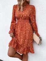 Rochie Scurta Sarine Portocalie Inflorata