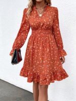 Rochie Scurta Sarine Portocalie Inflorata - imagine 5