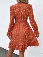 Rochie Scurta Sarine Portocalie Inflorata - imagine 2
