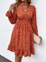 Rochie Scurta Sarine Portocalie Inflorata - imagine 4