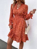 Rochie Scurta Sarine Portocalie Inflorata - imagine 3