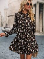 Rochie Scurta Pompilia Neagra Cu Model Floral