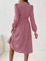 Rochie Midi Sarlott Grena Cu Imprimeu Geometric Alb - imagine 4