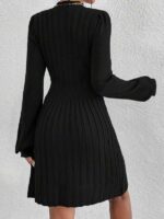 Rochie Scurta Tricotata Ingalis Neagra cu Model in Relief - imagine 2
