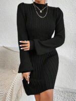 Rochie Scurta Tricotata Ingalis Neagra cu Model in Relief - imagine 3