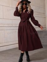 Rochie Midi Teofila Maro Inchis Cu Cordon - imagine 5
