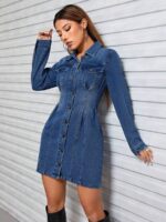 Rochie Scurta Marlisa Din Denim Cu Nasturi - imagine 3