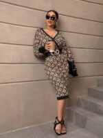 Rochie Midi Kate Maro cu Print Geometric - imagine 3