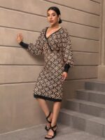 Rochie Midi Kate Maro cu Print Geometric - imagine 4
