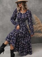 Rochie Lunga Mildred Bleumarin cu Model Alb