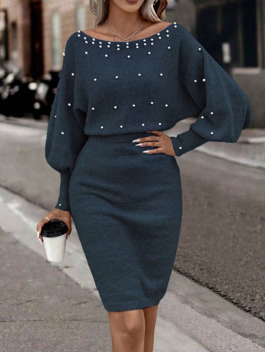 8288 Rochie Scurta Tricotata Rosamaria Bleumarin - imagine 1