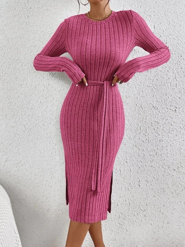 83 Rochie Lunga Savina Roz cu Cordon - imagine 1