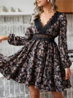 Rochie Scurta Irsa Neagra Cu Model Floral Cu Broderie - imagine 4