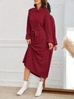 Rochie Lunga Lyra Grena Cu Maneci Bufante Si Cordon - imagine 3