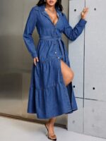 Rochie Lunga Medein Din Denim cu Cordon