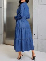 Rochie Lunga Medein Din Denim cu Cordon - imagine 2