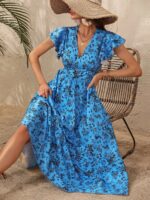 Rochie Lunga Rostina Bleu Inflorata
