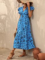 Rochie Lunga Rostina Bleu Inflorata - imagine 3