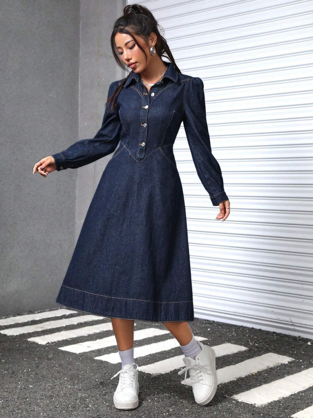 Rochie Midi Efendi Din Denim Bleumarin - imagine 1