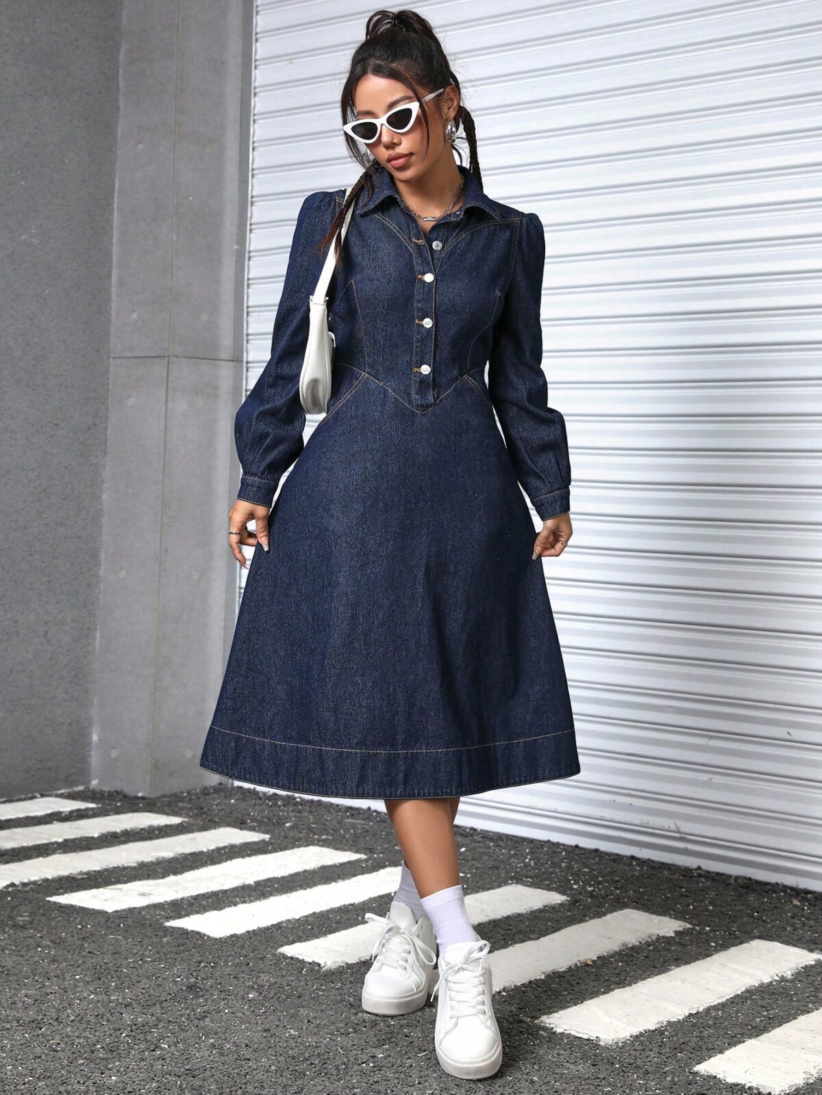 Rochie Midi Efendi Din Denim Bleumarin - imagine 5