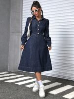 Rochie Midi Efendi Din Denim Bleumarin - imagine 5