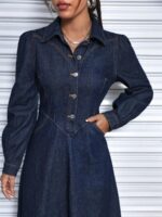 Rochie Midi Efendi Din Denim Bleumarin - imagine 4