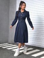 Rochie Midi Efendi Din Denim Bleumarin - imagine 3
