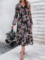 Rochie Midi Zoela Neagra Inflorata