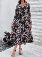 Rochie Midi Zoela Neagra Inflorata - imagine 3