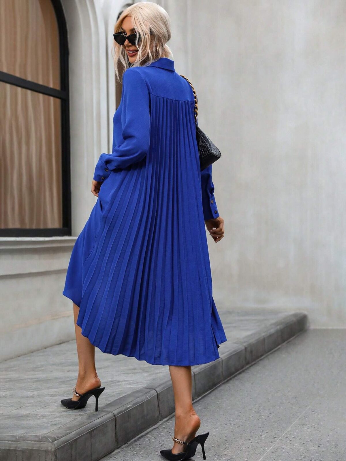 Rochie Midi Tosia Albastra Cu Pliuri La Spate - imagine 3