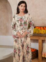 Rochie Lunga Glenna Bej Inflorata - imagine 3