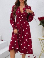Rochie Midi Romola Rosie Cu Inimioare Albe Si Cordon - imagine 3