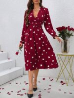Rochie Midi Romola Rosie Cu Inimioare Albe Si Cordon - imagine 4