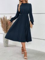 Rochie Midi Brieta Bleumarin Cu Pliuri - imagine 3