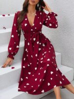 Rochie Midi Romola Rosie Cu Inimioare Albe Si Cordon