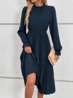 Rochie Midi Brieta Bleumarin Cu Pliuri - imagine 4