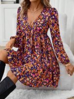 Rochie Scurta Nergis Albastra Cu Imprimeu Multicolor Si Maneci Bufante - imagine 5