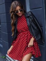 Rochie Scurta Osman Rosie Cu Buline Albe - imagine 5