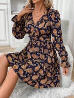 Rochie Scurta Zahra Bleumarin Cu Imprimeu Crem