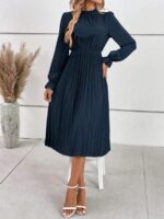 Rochie Midi Brieta Bleumarin Cu Pliuri
