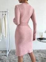Rochie Tricotata Midi Grace Roz Pudra - imagine 2