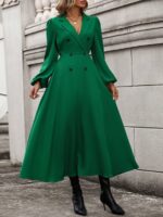 Rochie Lunga Danica Verde Cu Maneci Bufante - imagine 3